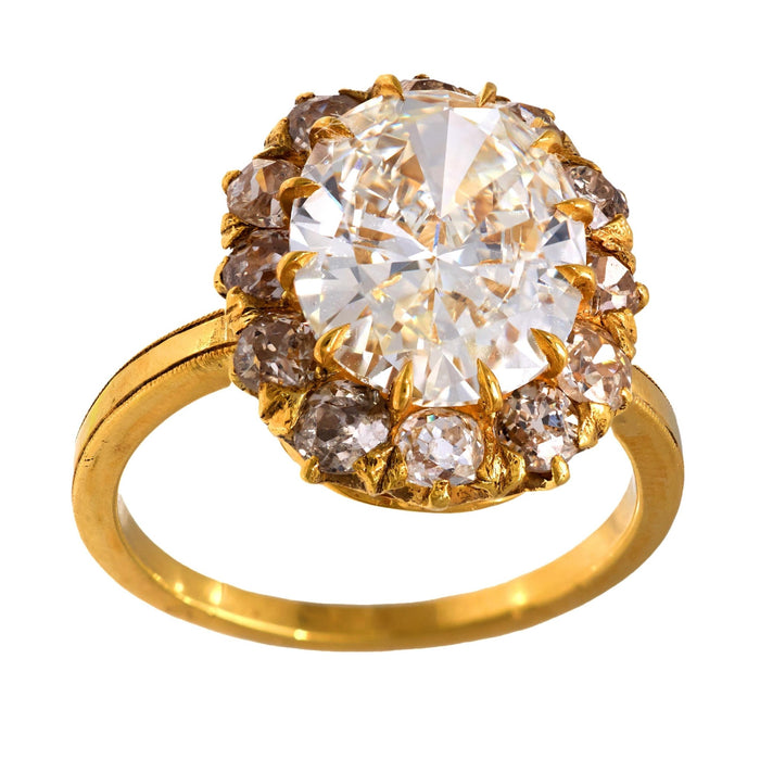 Vintage GIA 3.13 carat diamond 14k yellow gold cluster ring