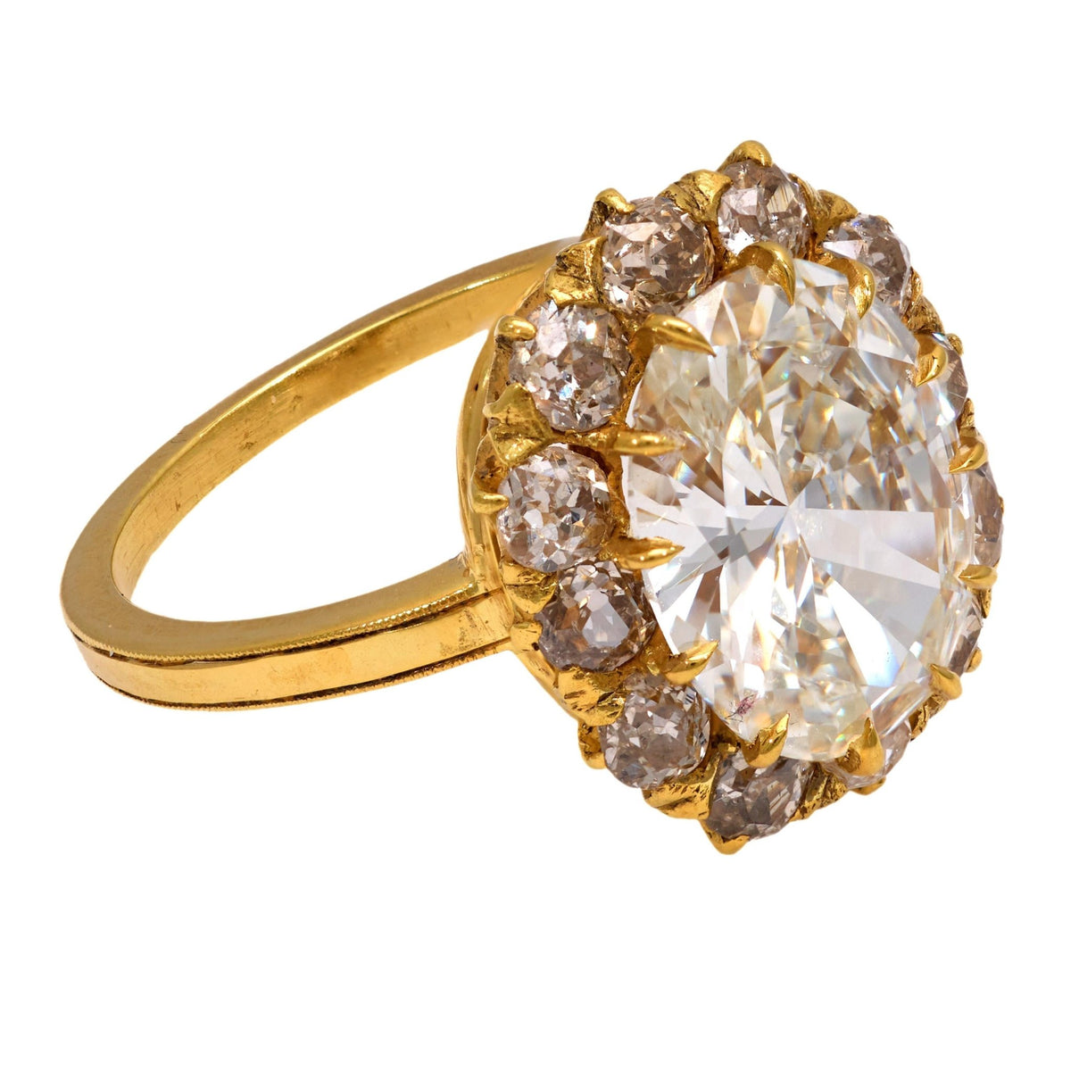 Vintage GIA 3.13 carat diamond 14k yellow gold cluster ring