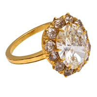 Vintage GIA 3.13 carat diamond 14k yellow gold cluster ring