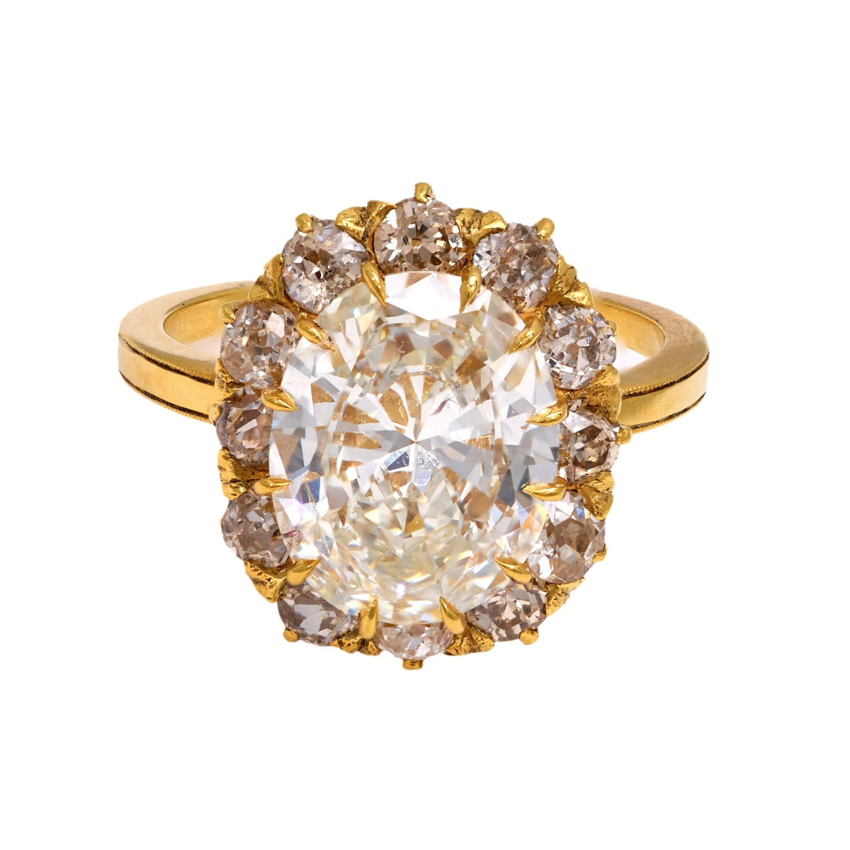 Vintage GIA 3.13 carat diamond 14k yellow gold cluster ring