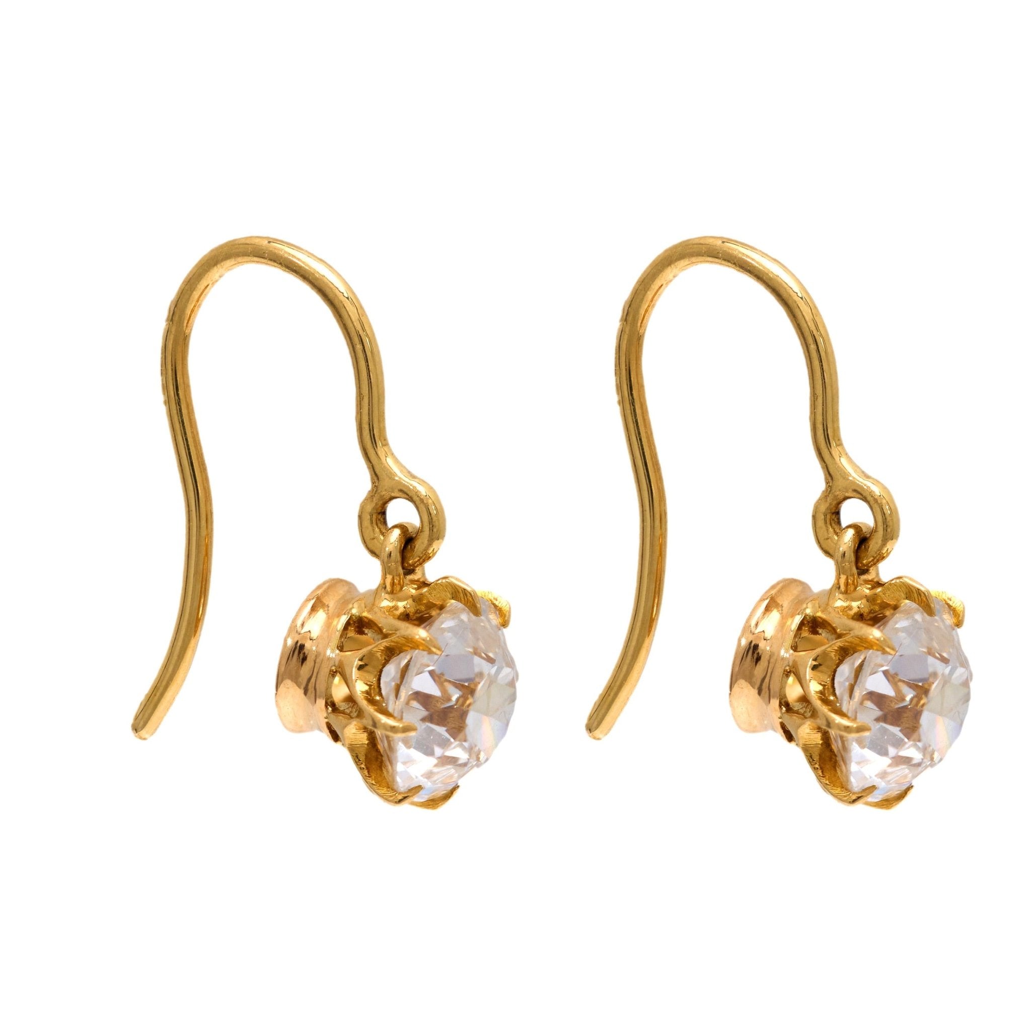 Victorian 1.70 carat total weight diamond 18k yellow gold drop earrings