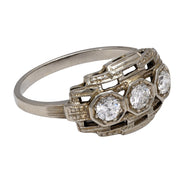 Art Deco diamond 18k white gold 3 stone ring