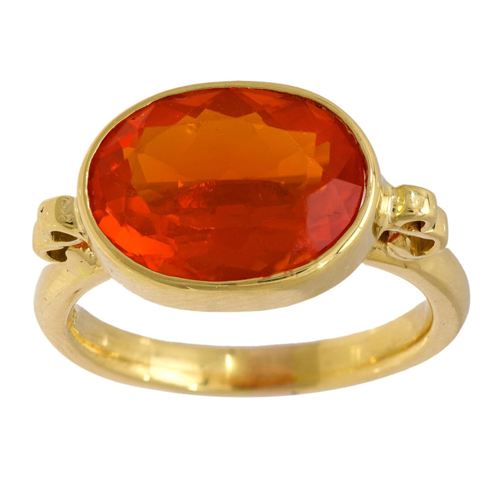 Modern 3.90 carat fire opal 18k yellow gold east-west bezel ring