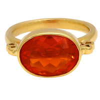 Modern 3.90 carat fire opal 18k yellow gold east-west bezel ring