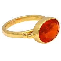 Modern 3.90 carat fire opal 18k yellow gold east-west bezel ring