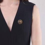 Victorian diamond 18k yellow gold and enamel brooch