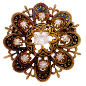 Victorian diamond 18k yellow gold and enamel brooch