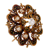 Victorian diamond 18k yellow gold and enamel brooch