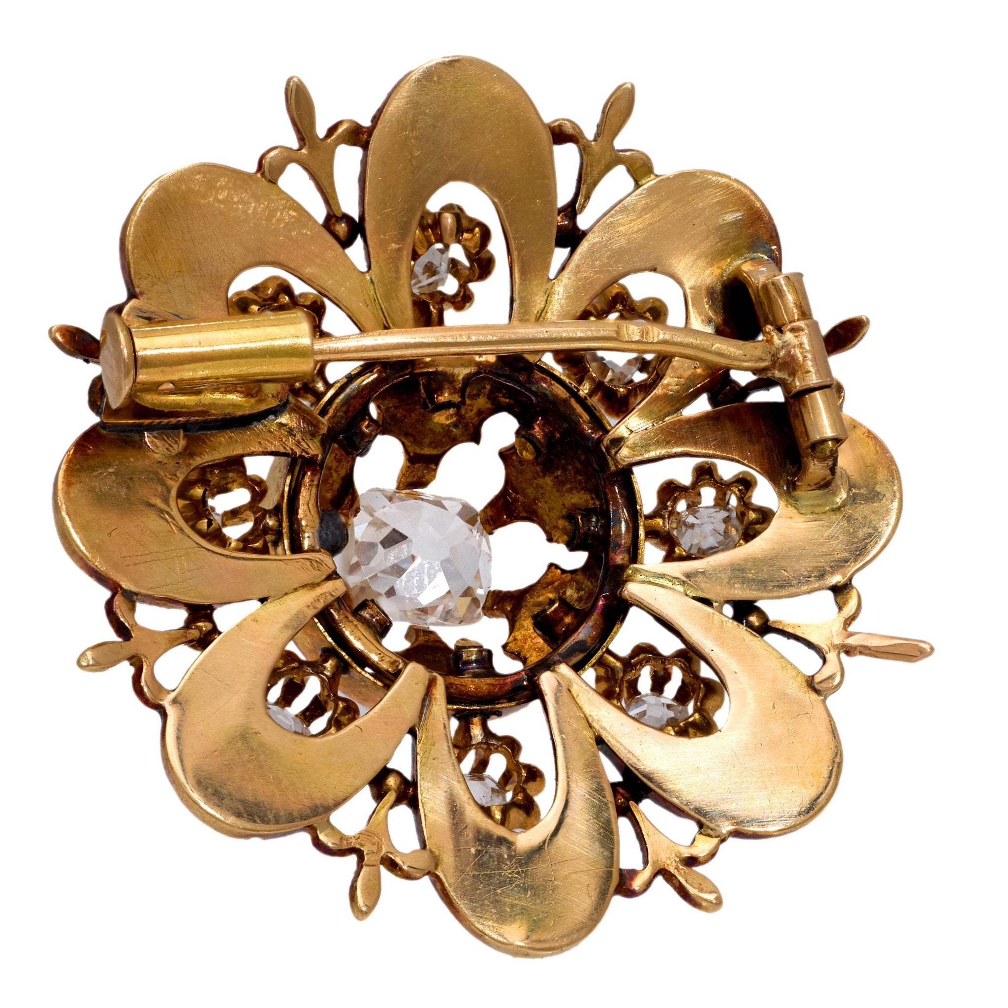 Victorian diamond 18k yellow gold and enamel brooch