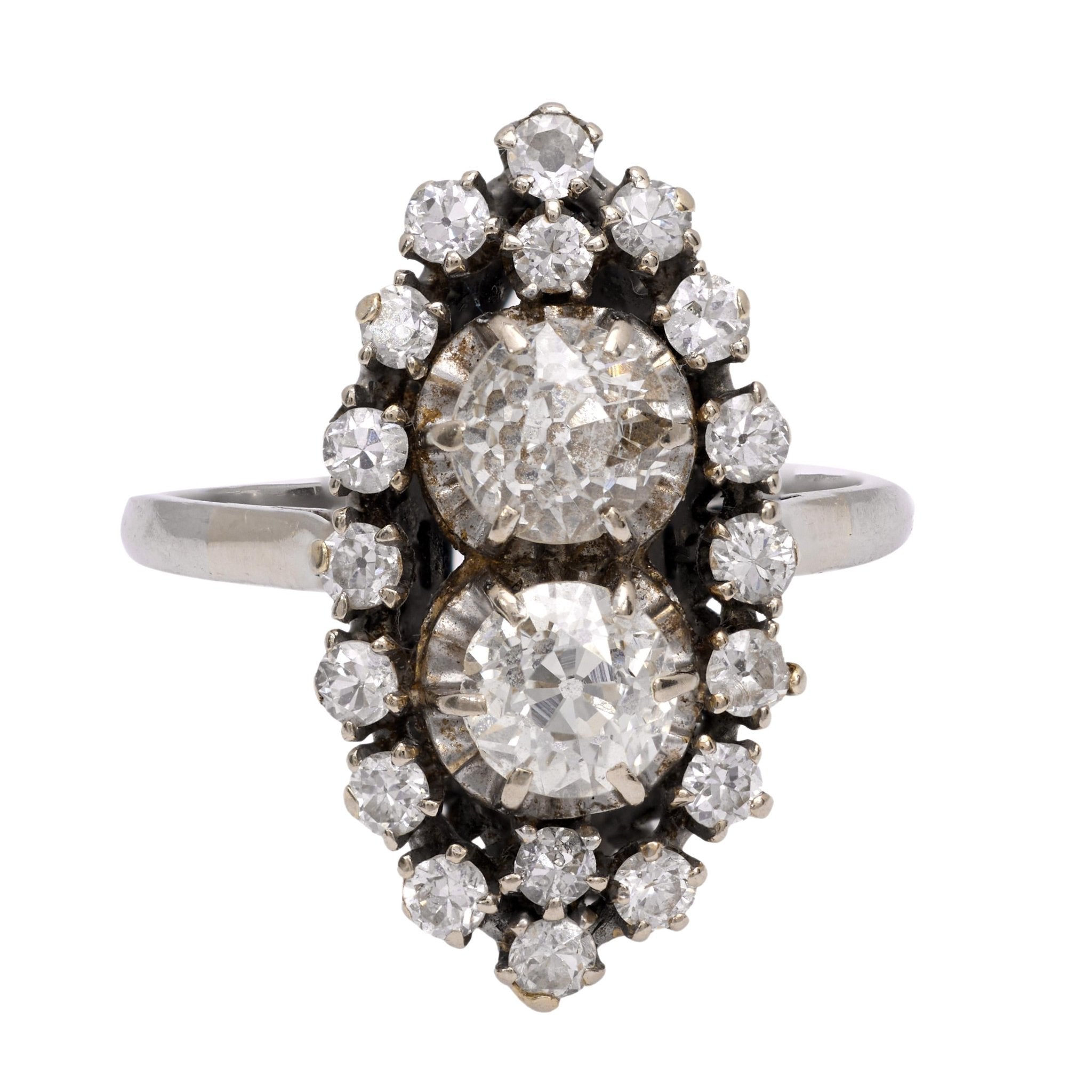 Mid Century diamond platinum navette ring