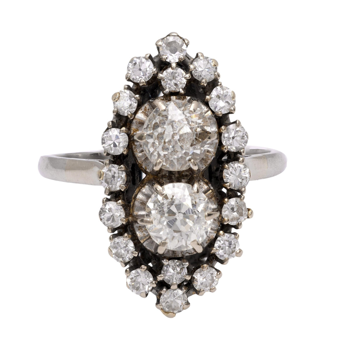 Mid Century diamond platinum navette ring