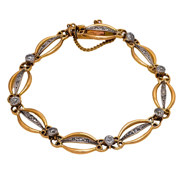French Belle Epoque diamond 18k yellow gold and platinum bracelet
