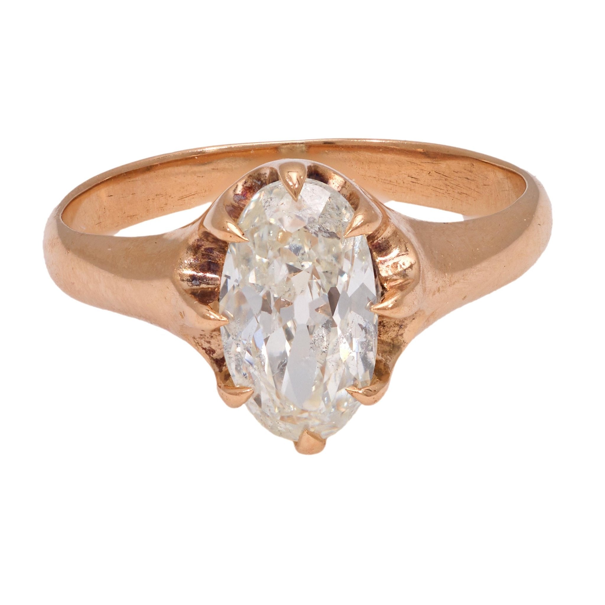 Victorian GIA 1.56 carat old mine cut diamond 10k rose gold engagement ring