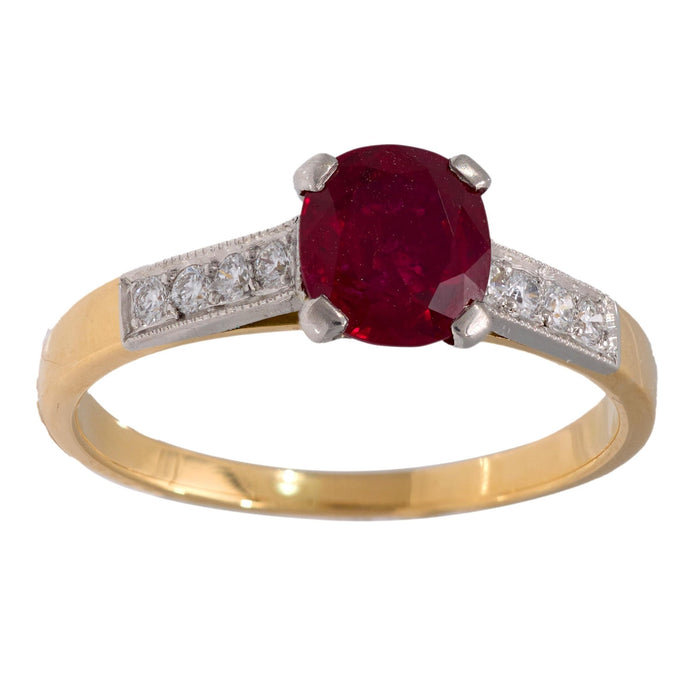 French GIA 1.18 carat no heat ruby diamond 18k yellow gold ring