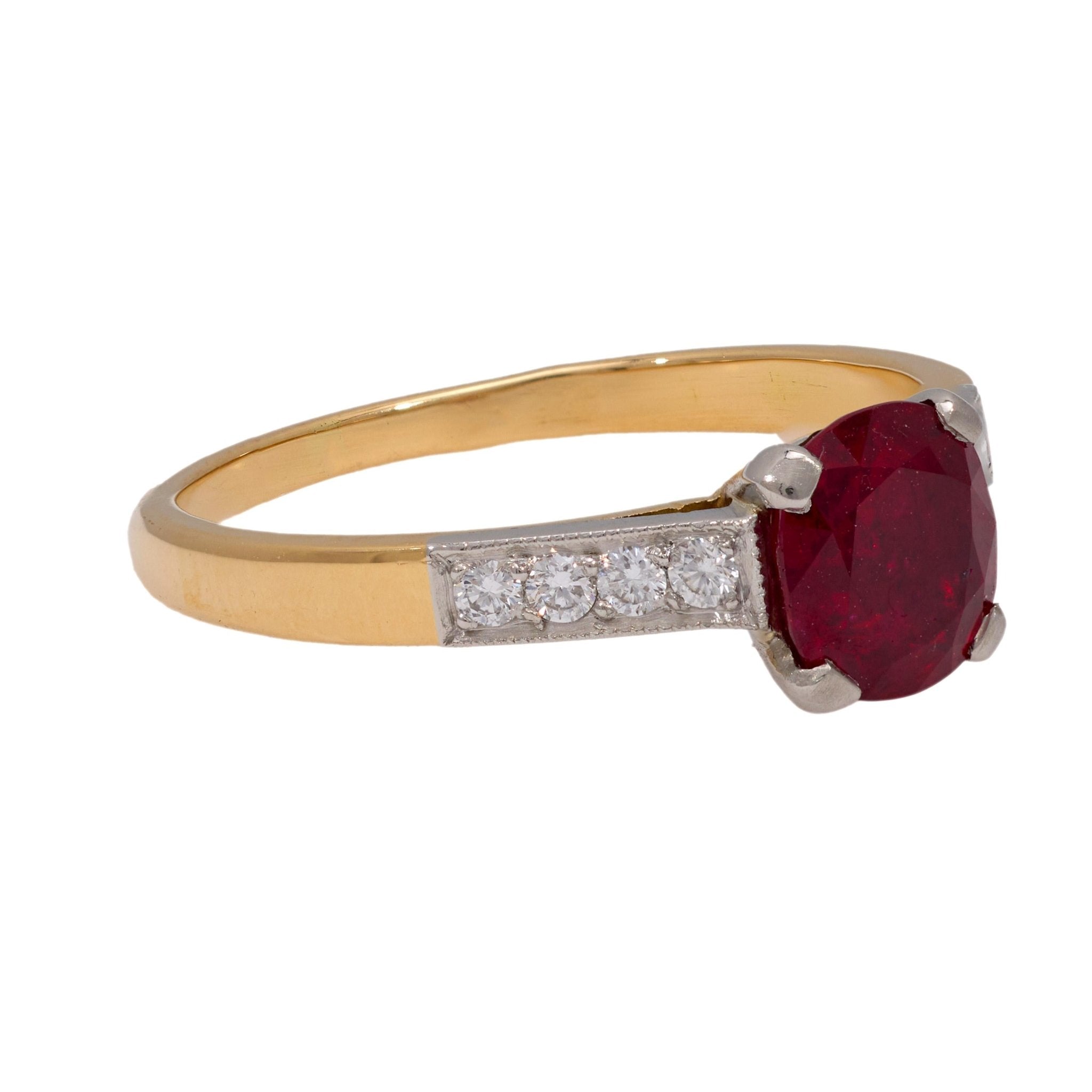 French GIA 1.18 carat no heat ruby diamond 18k yellow gold ring