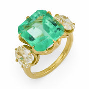 GIA 7.14 carat Colombian emerald diamond 18k yellow gold cocktail ring