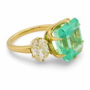 GIA 7.14 carat Colombian emerald diamond 18k yellow gold cocktail ring