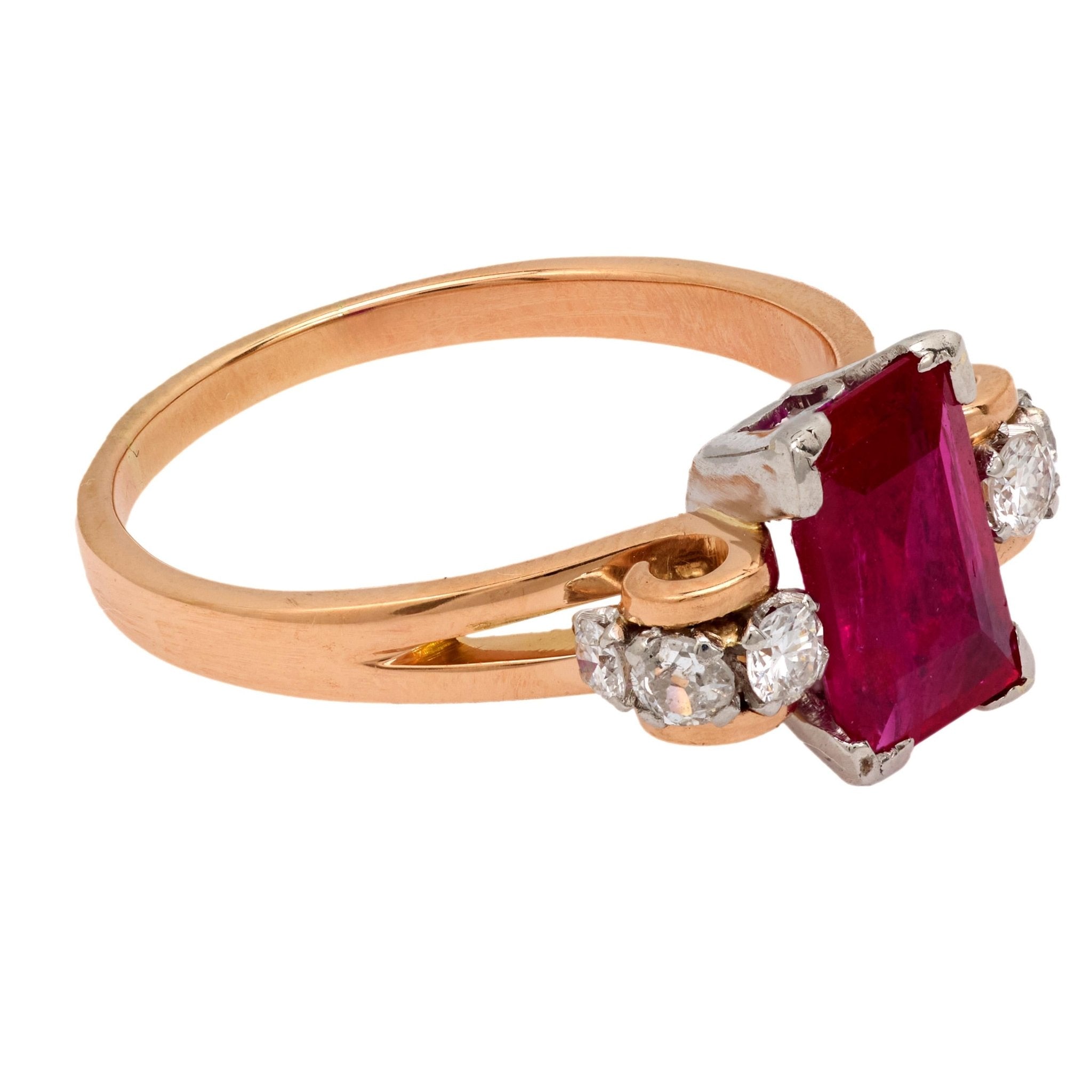 Retro GIA 2.22 carat no heat ruby diamond 18k ring