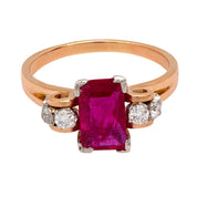 Retro GIA 2.22 carat no heat ruby diamond 18k ring