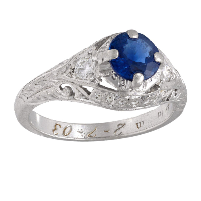 Art Deco sapphire diamond platinum engagement ring