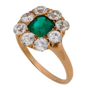 Victorian GIA Colombian emerald diamond 18k rose gold cluster ring