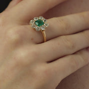 Victorian GIA Colombian emerald diamond 18k rose gold cluster ring