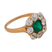 Victorian GIA Colombian emerald diamond 18k rose gold cluster ring