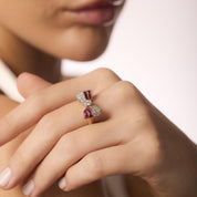 Retro diamond ruby 14k yellow gold bow tie ring