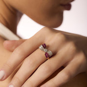 Retro diamond ruby 14k yellow gold bow tie ring