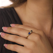 Victorian diamond sapphire 14k yellow gold 3 stone ring
