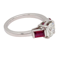 Art Deco GIA 1.08 carat old European cut diamond ruby platinum engagement ring