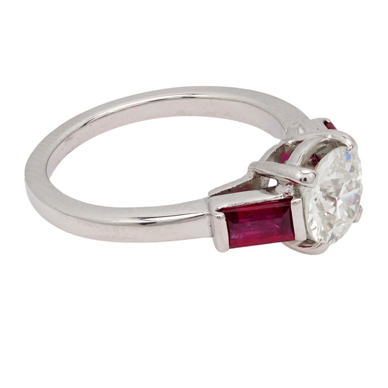 Art Deco GIA 1.08 carat old European cut diamond ruby platinum engagement ring