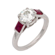 Art Deco GIA 1.08 carat old European cut diamond ruby platinum engagement ring