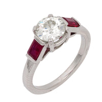Art Deco GIA 1.08 carat old European cut diamond ruby platinum engagement ring