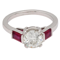 Art Deco GIA 1.08 carat old European cut diamond ruby platinum engagement ring