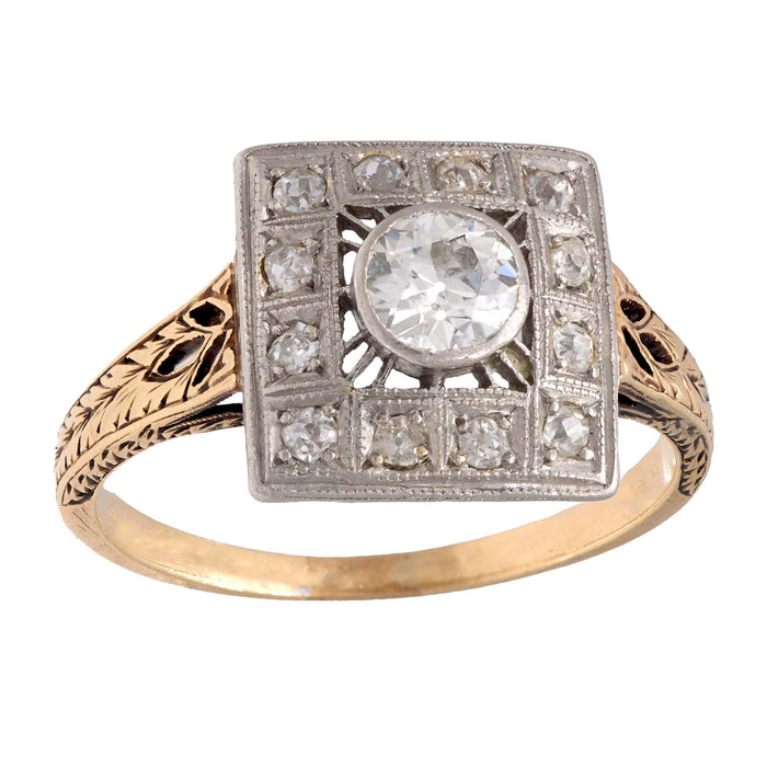 Victorian old cut diamond 14k yellow gold ring