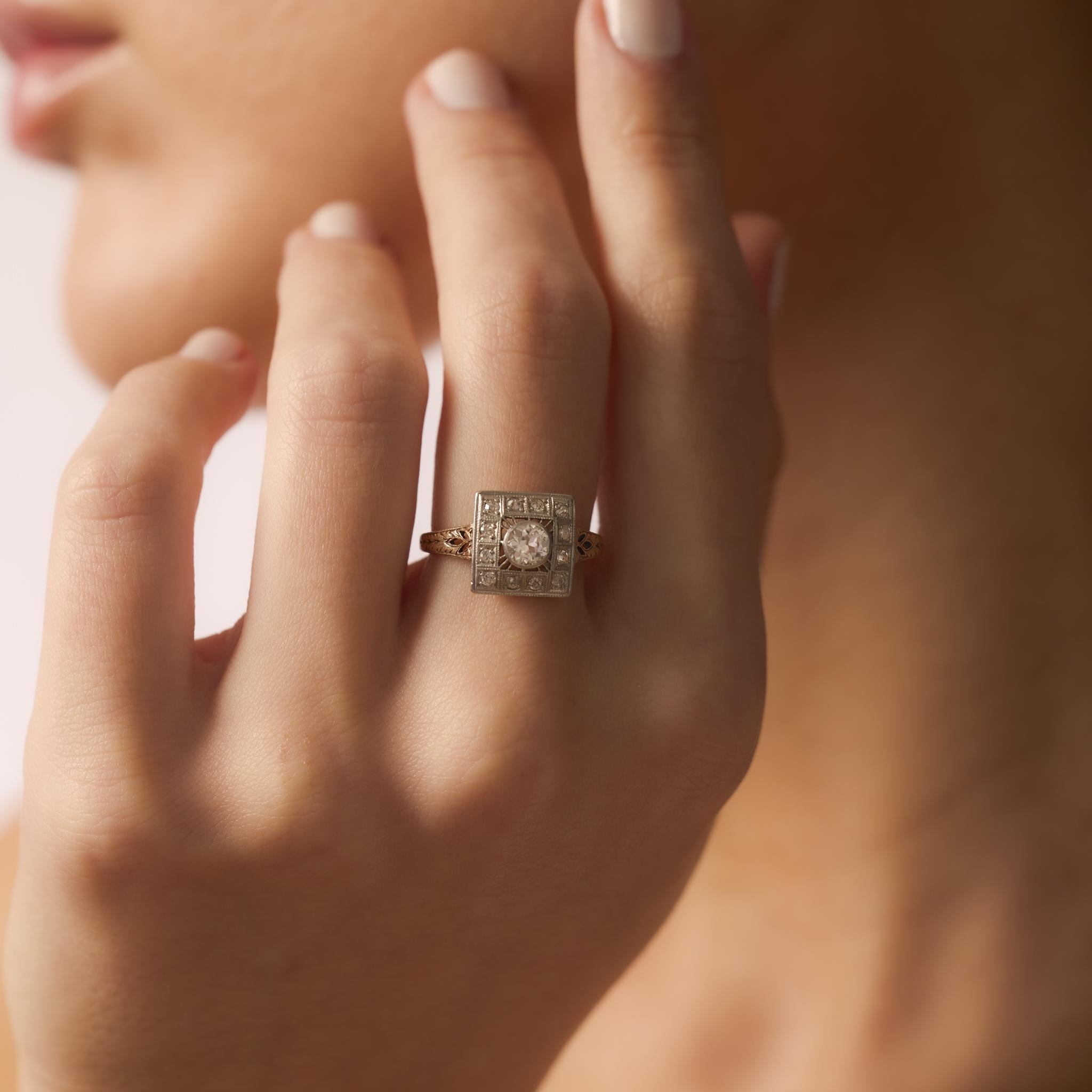 Victorian old cut diamond 14k yellow gold ring