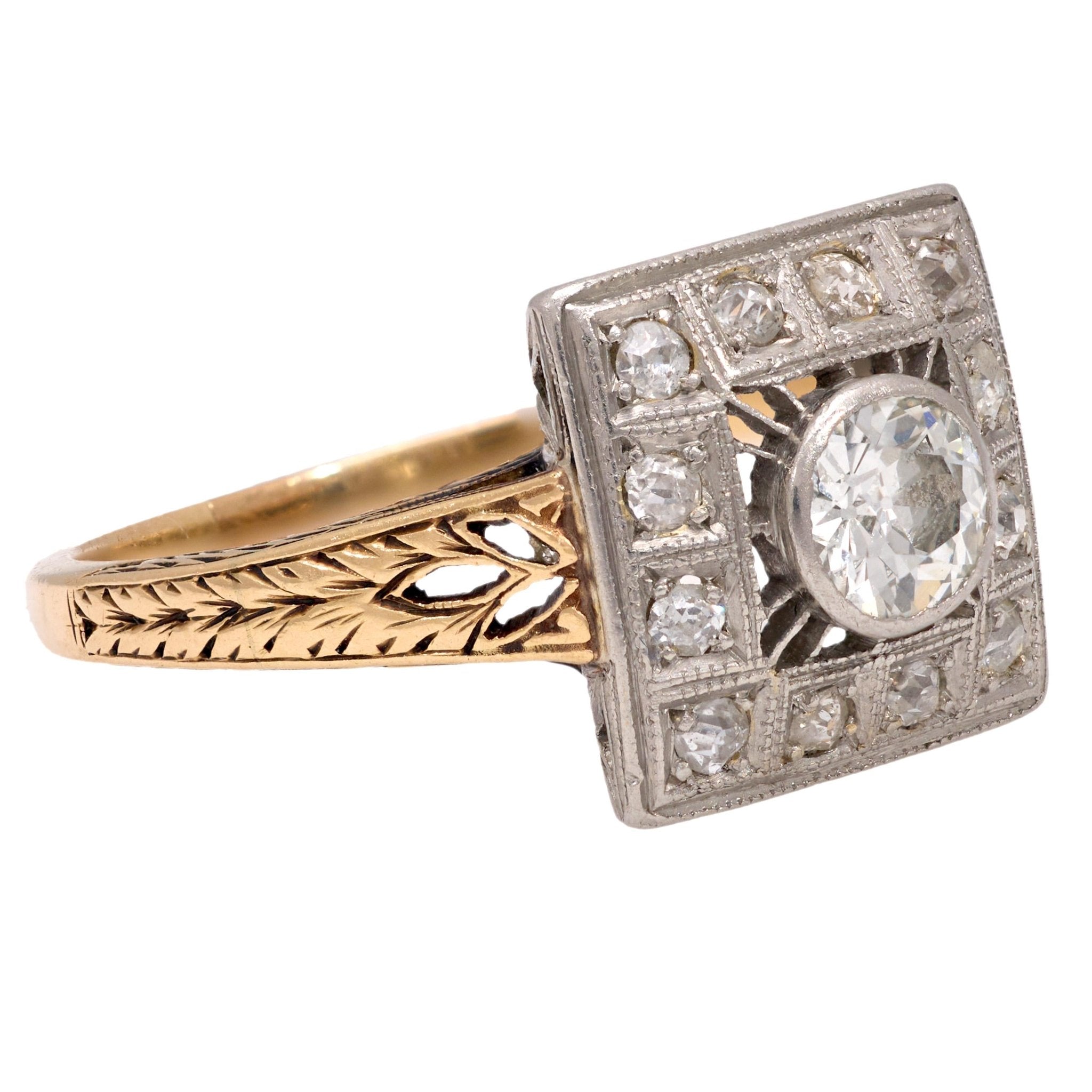 Victorian old cut diamond 14k yellow gold ring