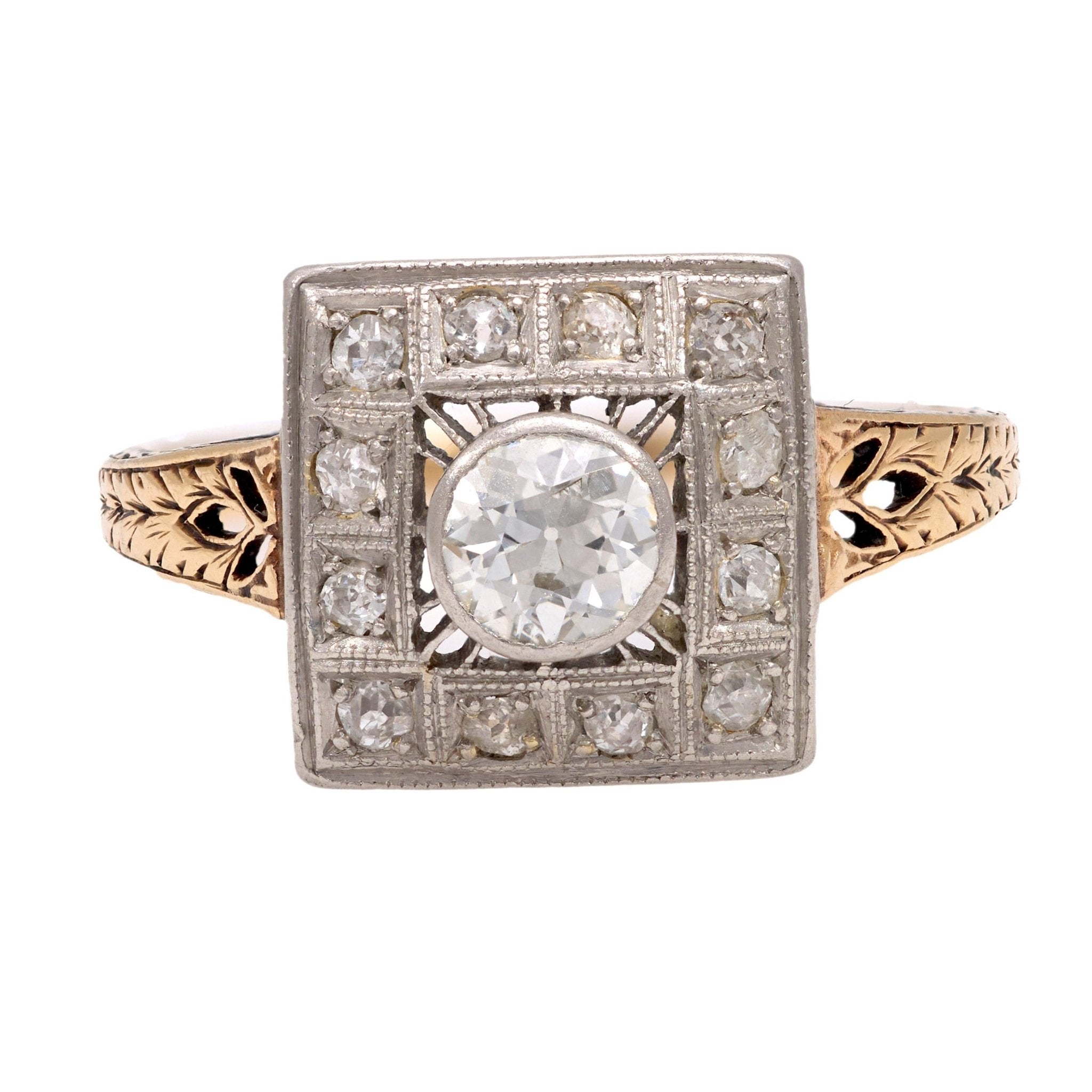 Victorian old cut diamond 14k yellow gold ring
