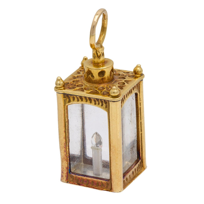 Vintage diamond 18k yellow gold lantern pendant