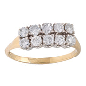 Vintage diamond 14k yellow and white gold two row ring