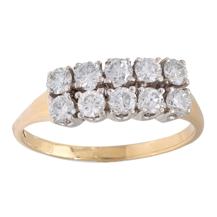 Vintage diamond 14k yellow and white gold two row ring