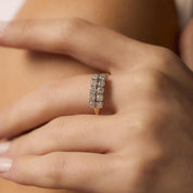 Vintage diamond 14k yellow and white gold two row ring