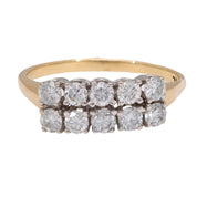 Vintage diamond 14k yellow and white gold two row ring