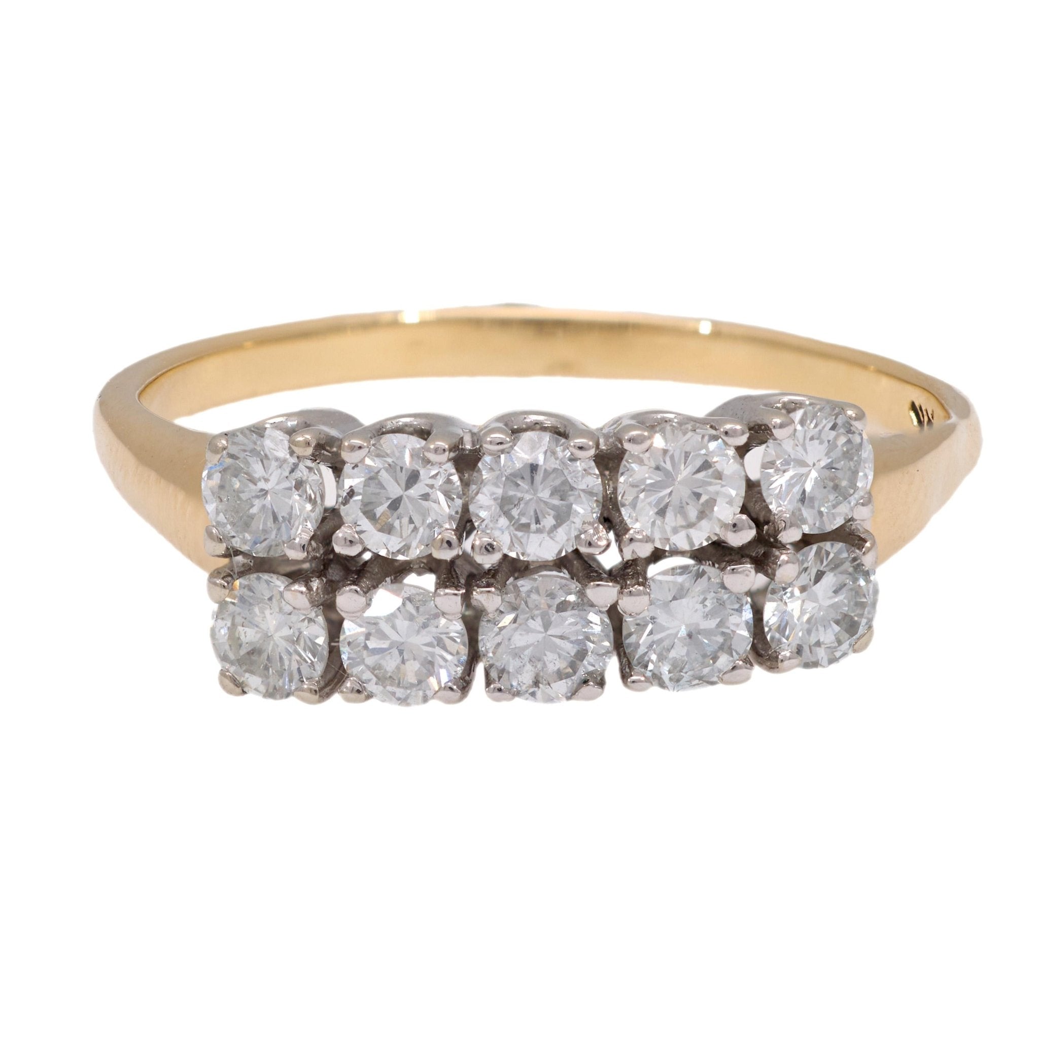 Vintage diamond 14k yellow and white gold two row ring