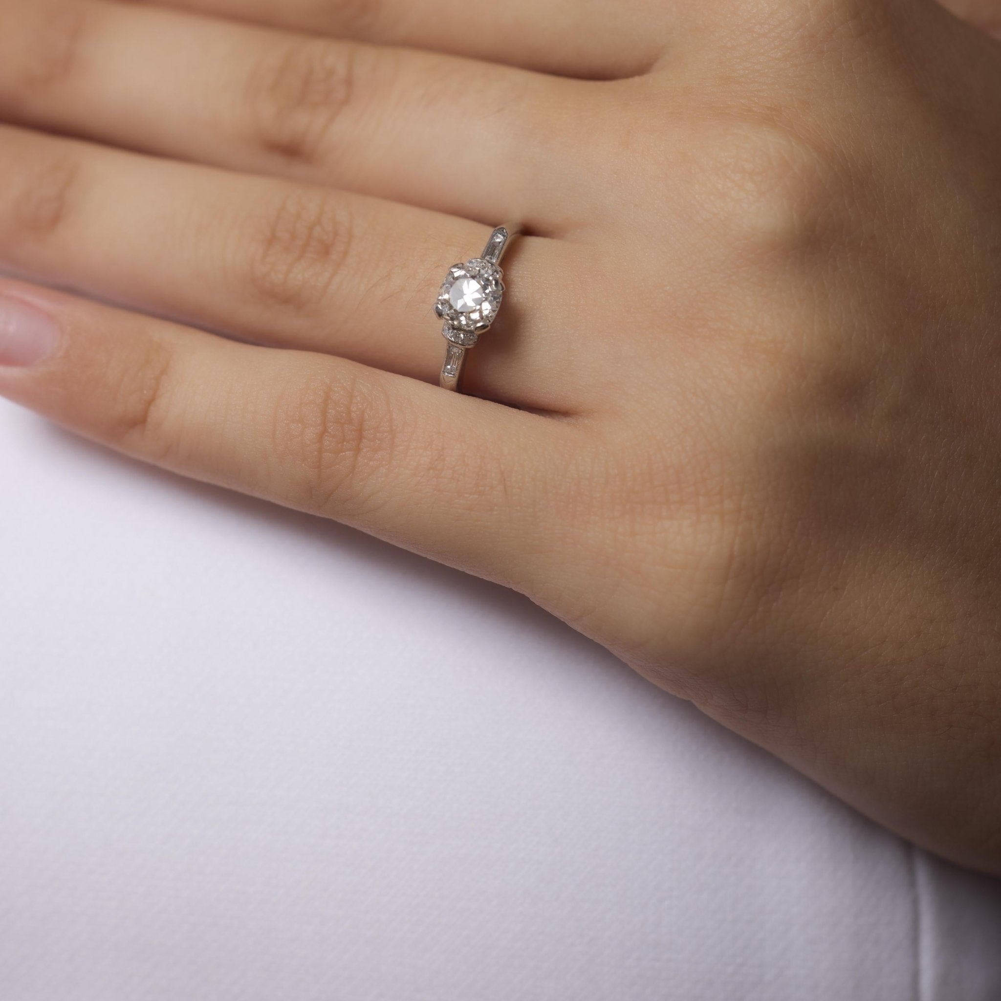 Art Deco GIA 1.23 carat old mine cut diamond platinum engagement ring
