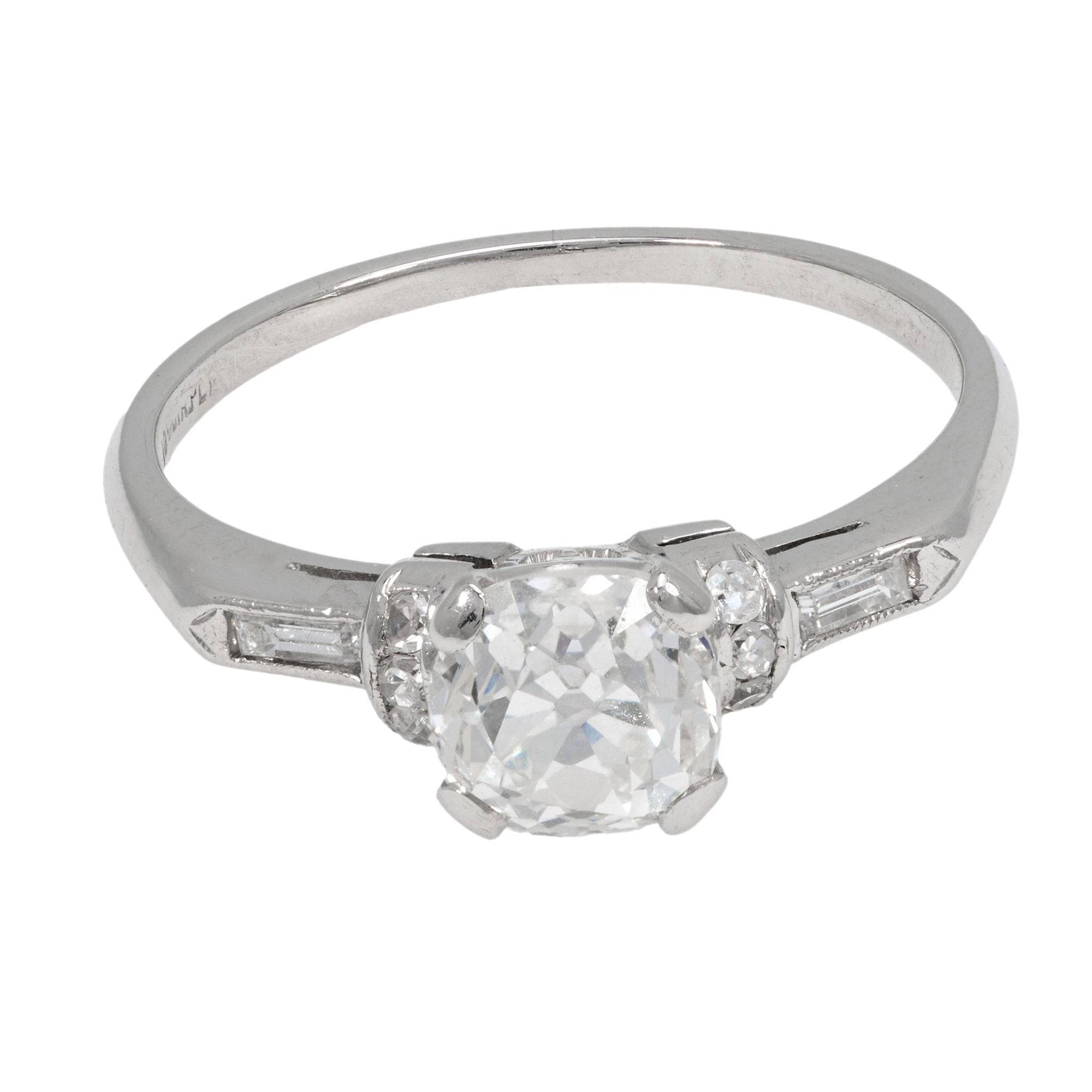 Art Deco GIA 1.23 carat old mine cut diamond platinum engagement ring
