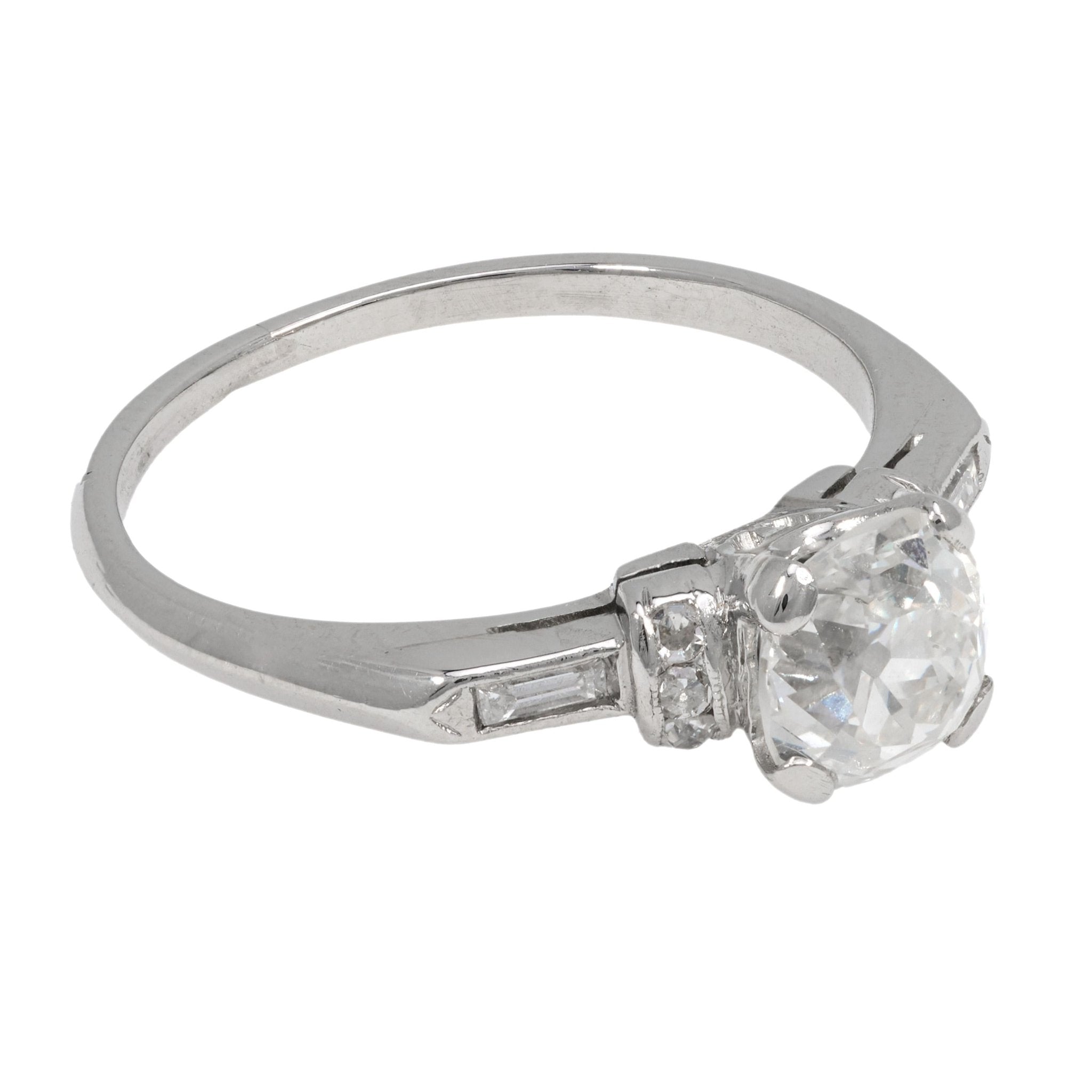 Art Deco GIA 1.23 carat old mine cut diamond platinum engagement ring