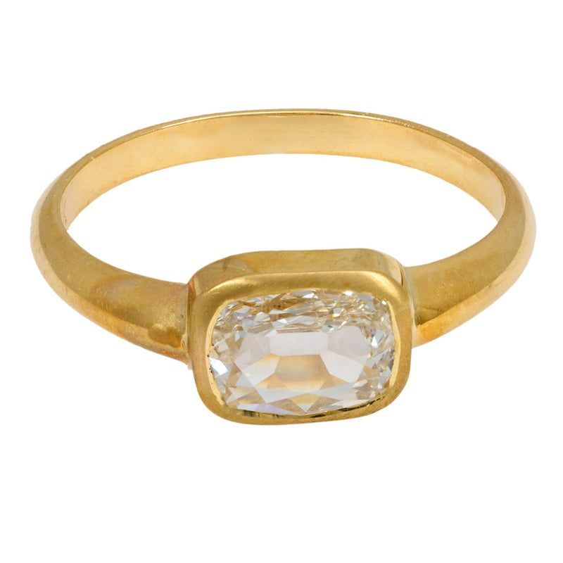 Vintage GIA 0.92 carat old mine cut diamond 18k yellow gold engagement ring