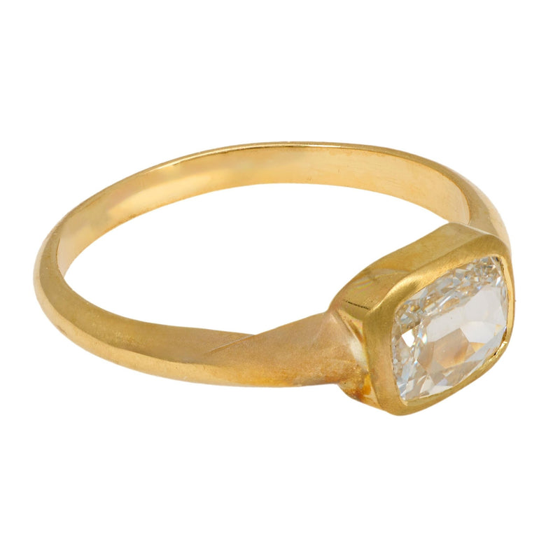 Vintage GIA 0.92 carat old mine cut diamond 18k yellow gold engagement ring
